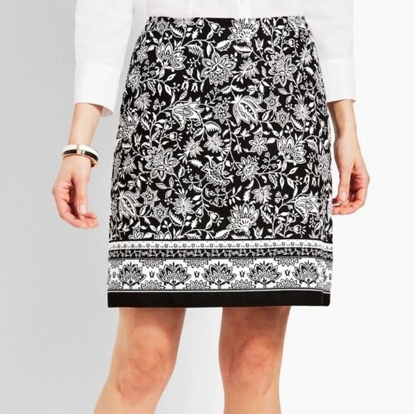 Talbots Floral Stretch Cotton Canvas Skirt size 10 Black White - Picture 1 of 6